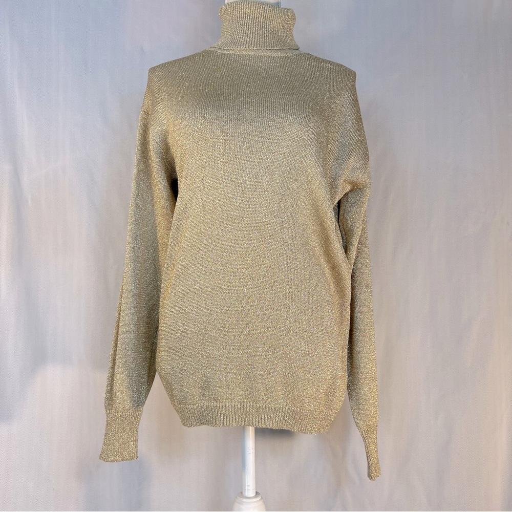 Suzelle Vintage Sweater Gold Knit Turtleneck Long Sleeves Ribbed Hem & Cuffs S